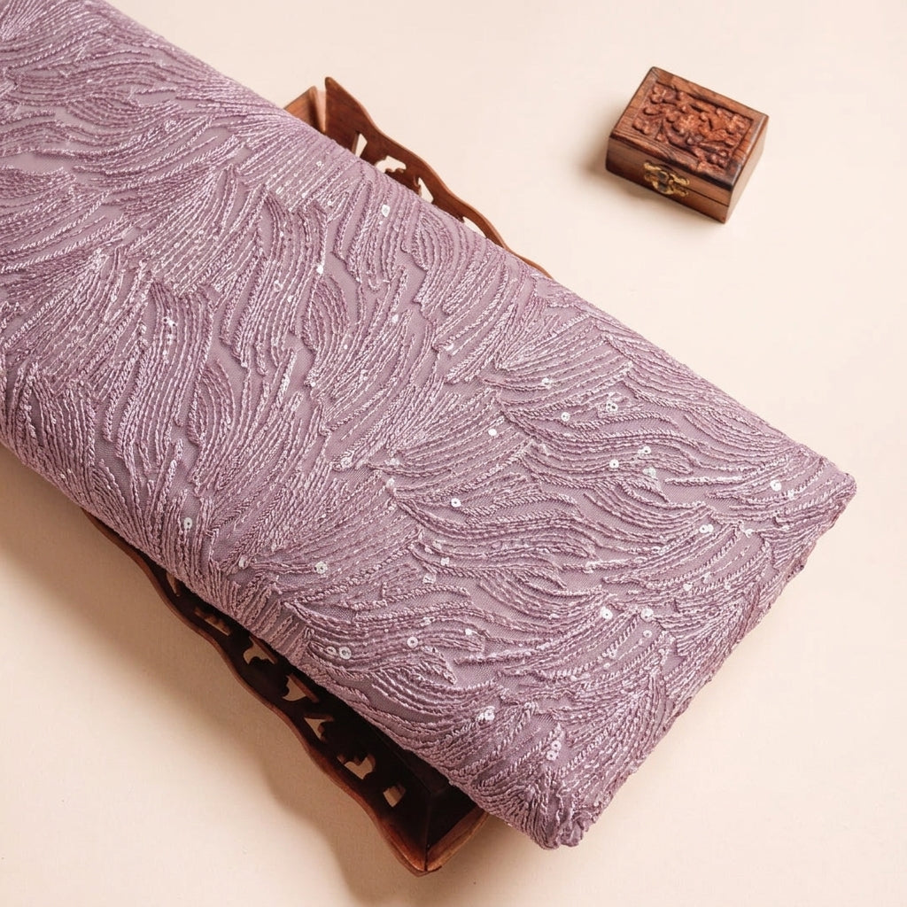 Abstract Violet Abstract Net Fabric on a wooden tray