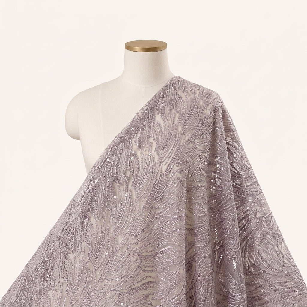 Abstract Violet Abstract Net Fabric Draped as a saree