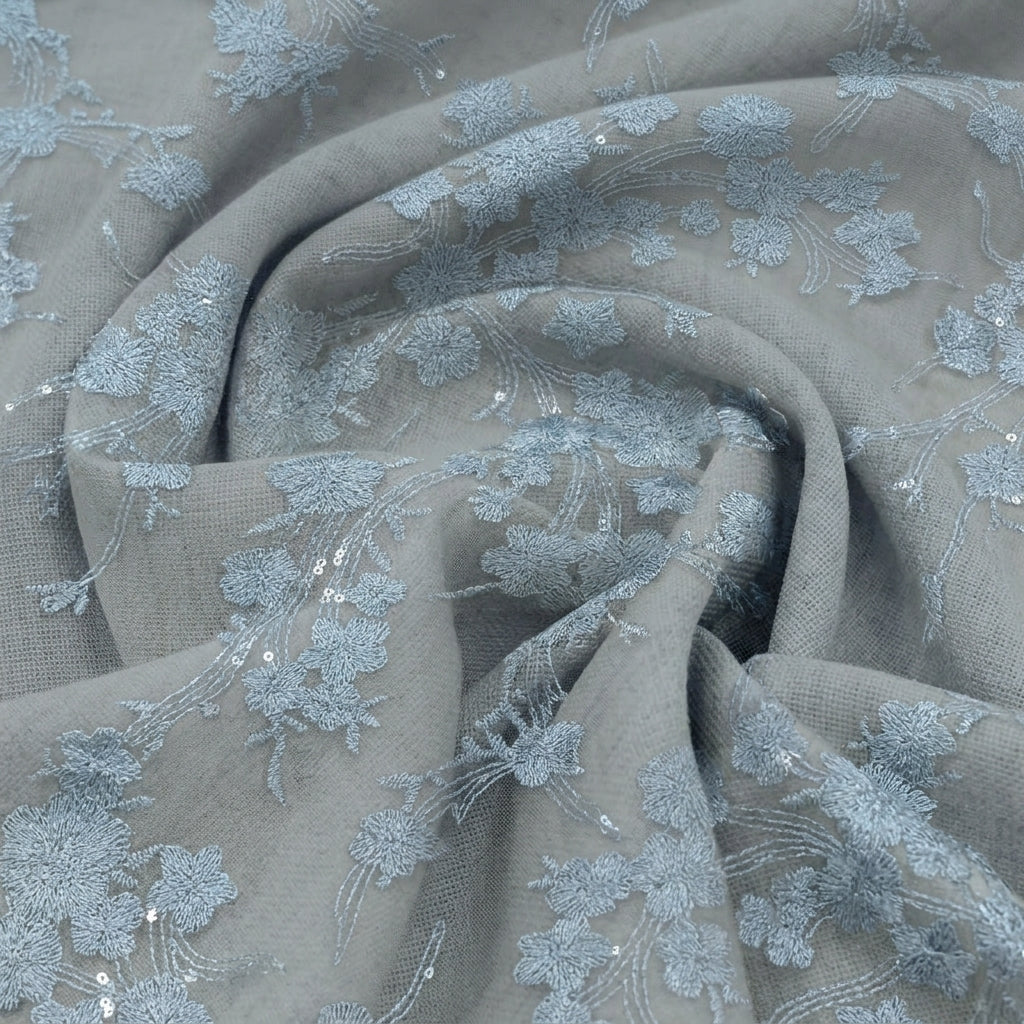 Swirled Floral Blue Floral Net Fabric