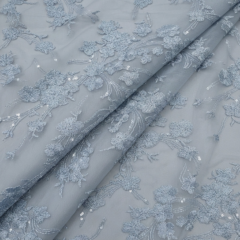 Folded Floral Blue Floral Net Fabric