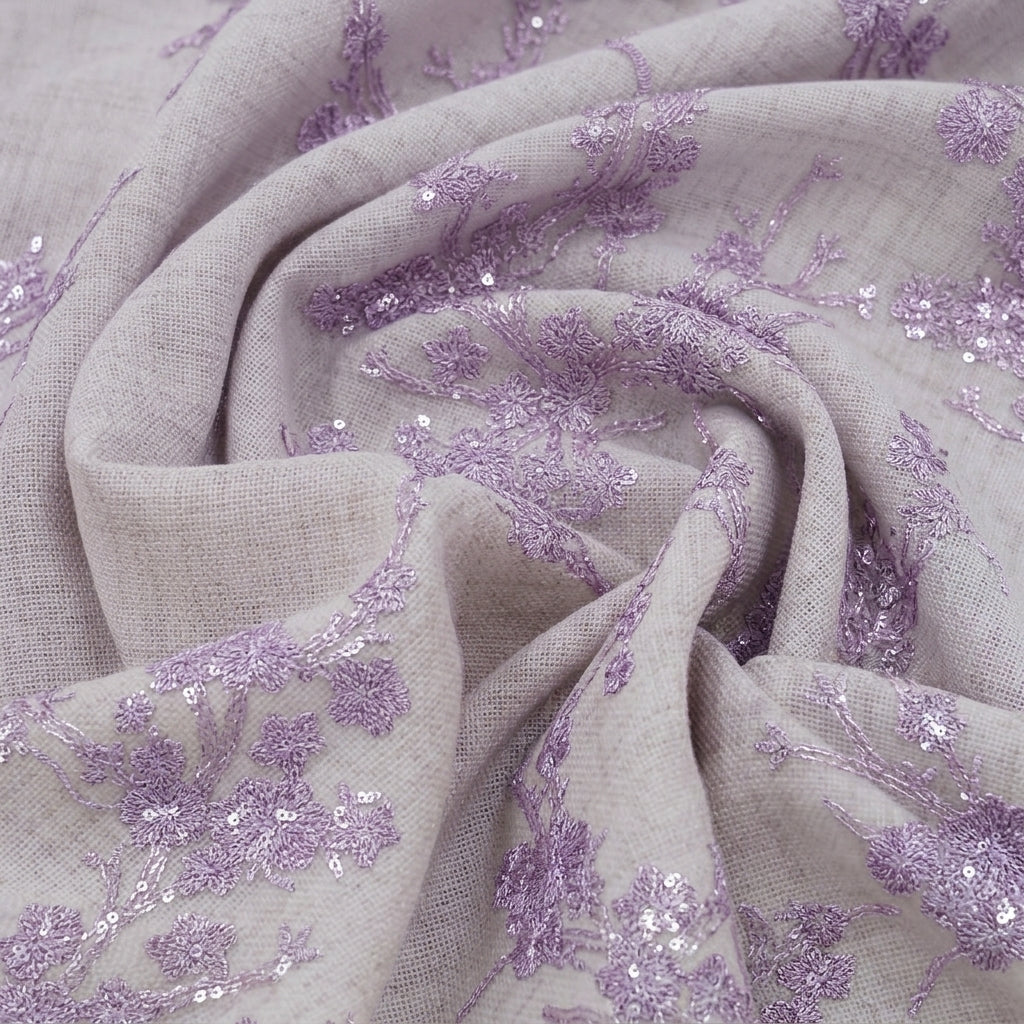 Swirled Floral Violet Floral Net Fabric