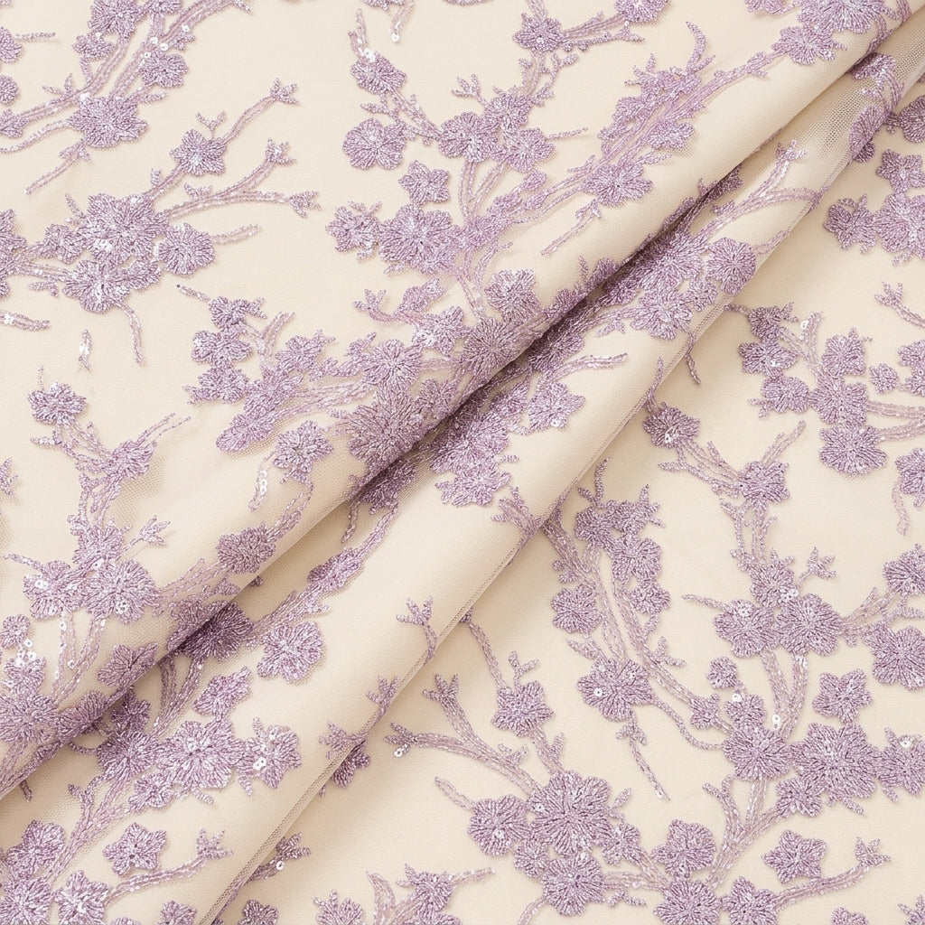 Swirled Floral Violet Floral Net Fabric