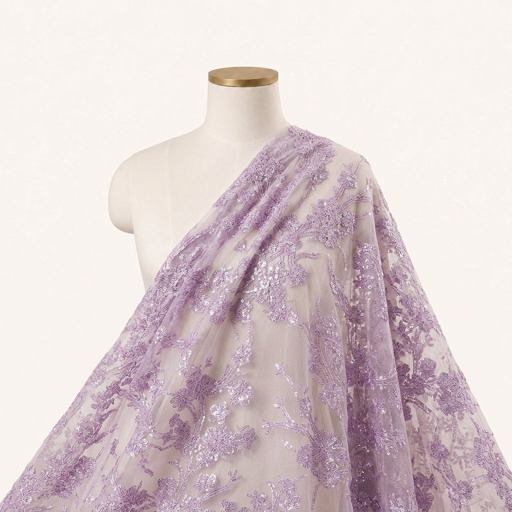 Floral Violet Floral Net Fabric Draped as a saree