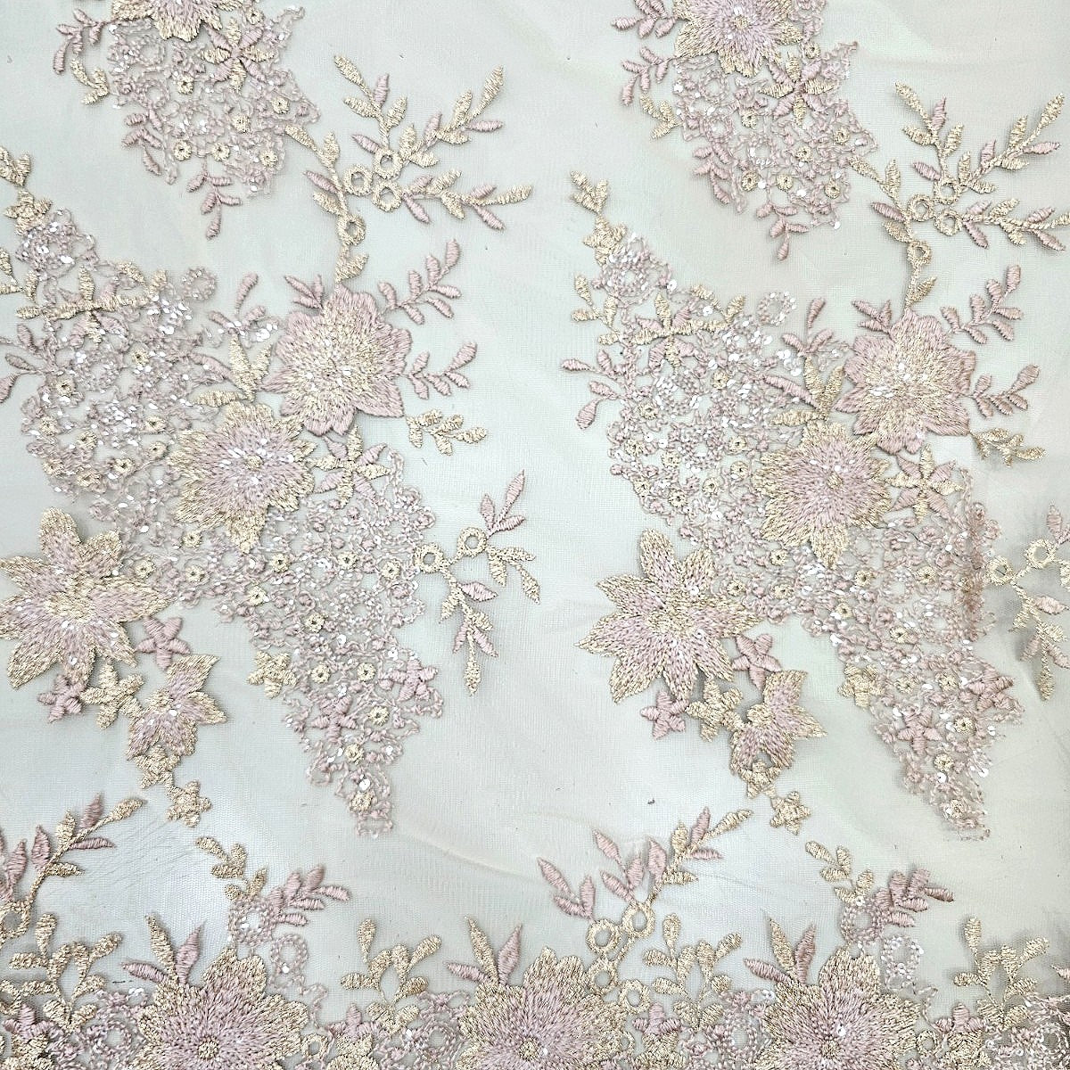 Floral Rose Gold Floral Net Fabric Draped as a saree