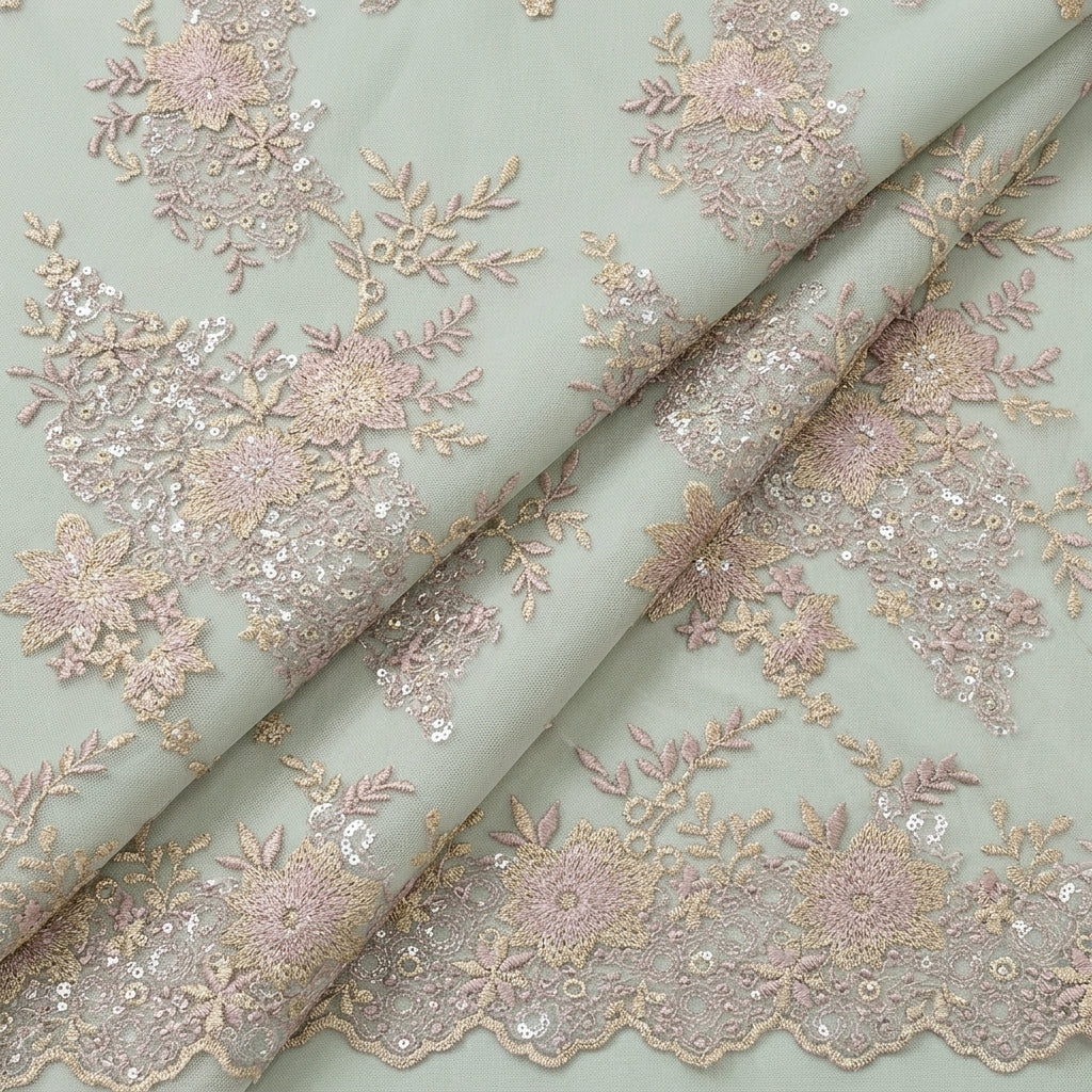 Folded Floral Rose Gold Floral Net Fabric