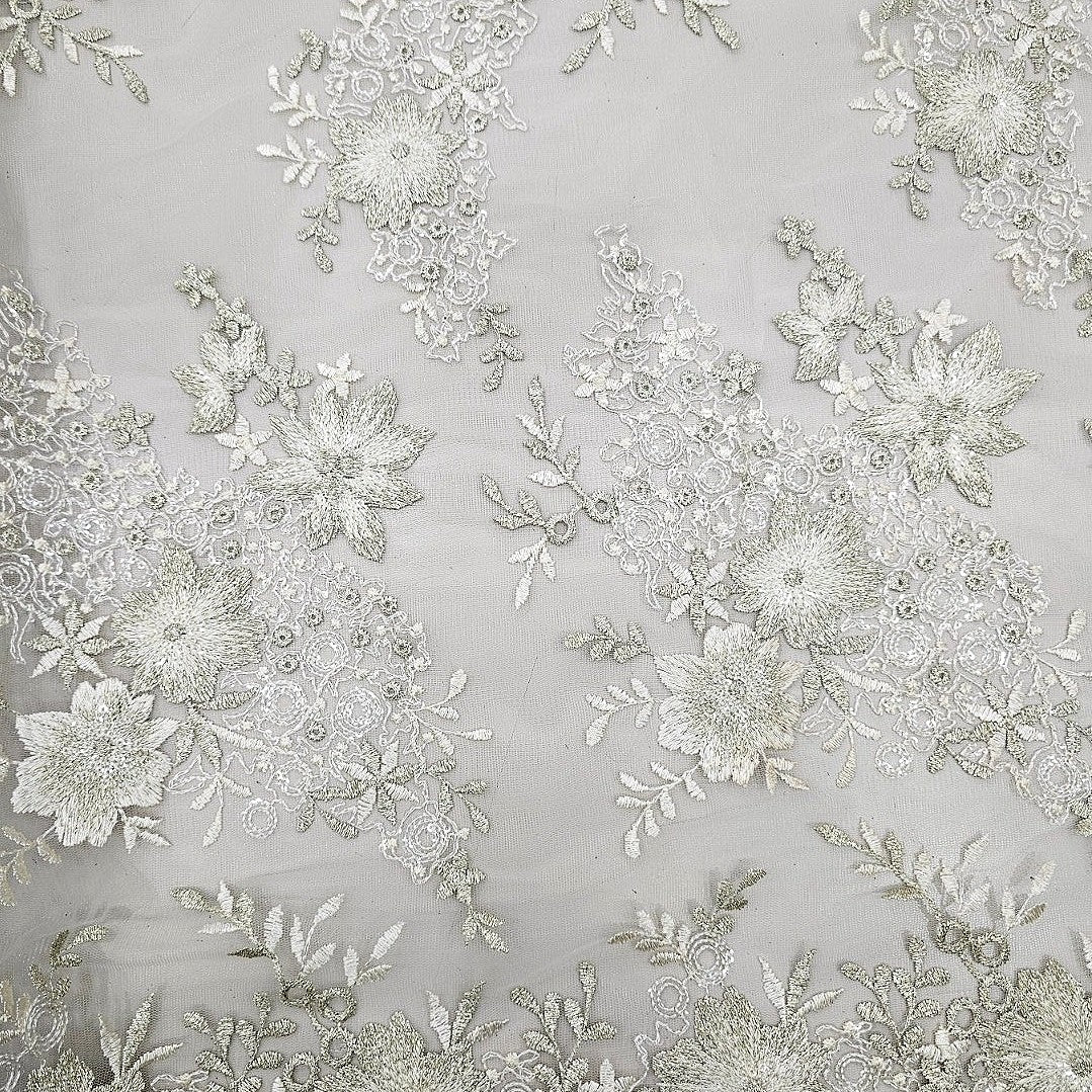 Light Green Floral Net Fabric - EB12883