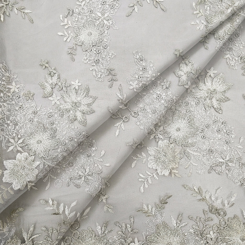 Folded Floral Light Green Floral Net Fabric