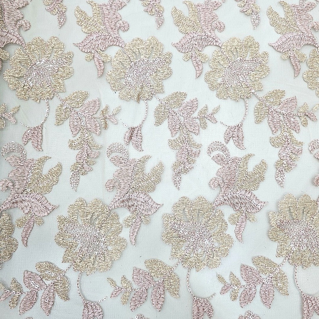 Rose Gold Floral Net Fabric - EB12884