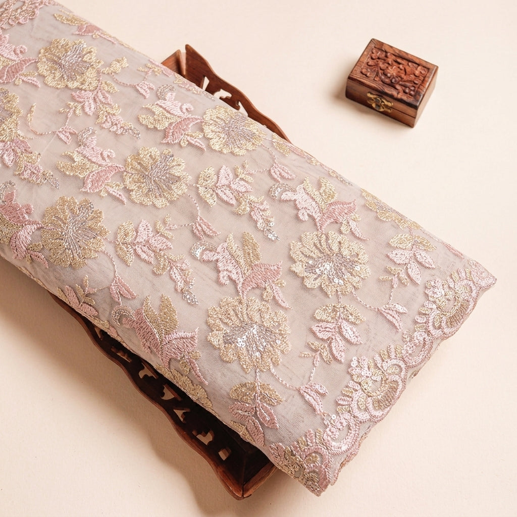 Rose Gold Floral Net Fabric - EB12884