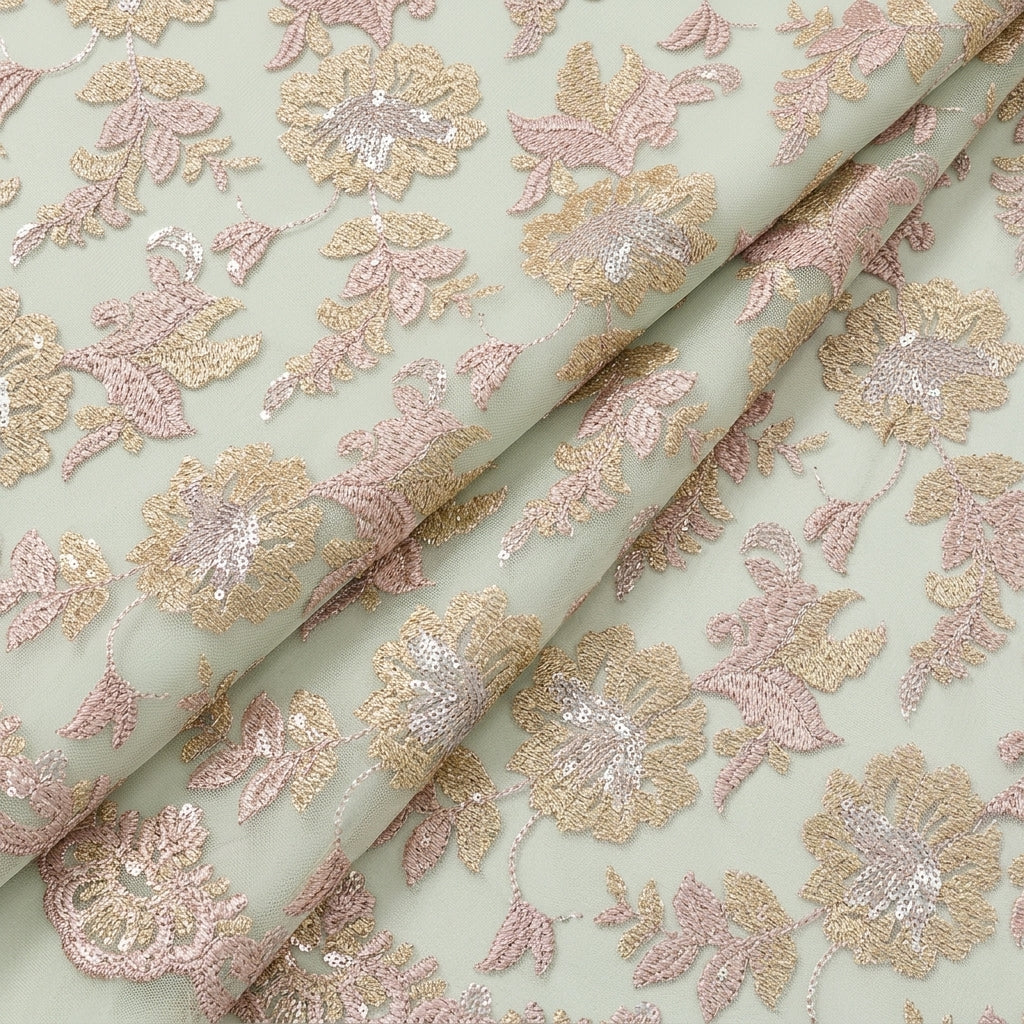 Rose Gold Floral Net Fabric - EB12884