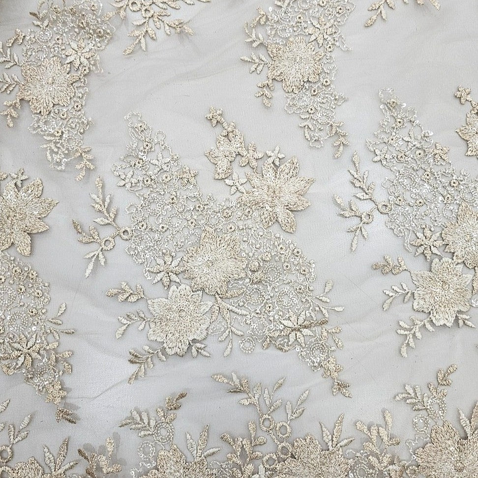 Cream Floral Net Fabric - EB12885