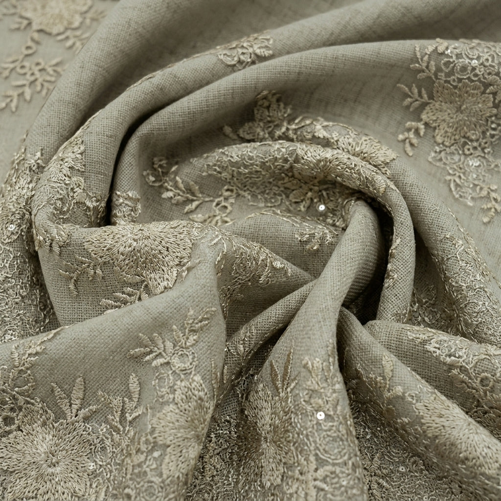 Swirled Floral Cream Floral Net Fabric