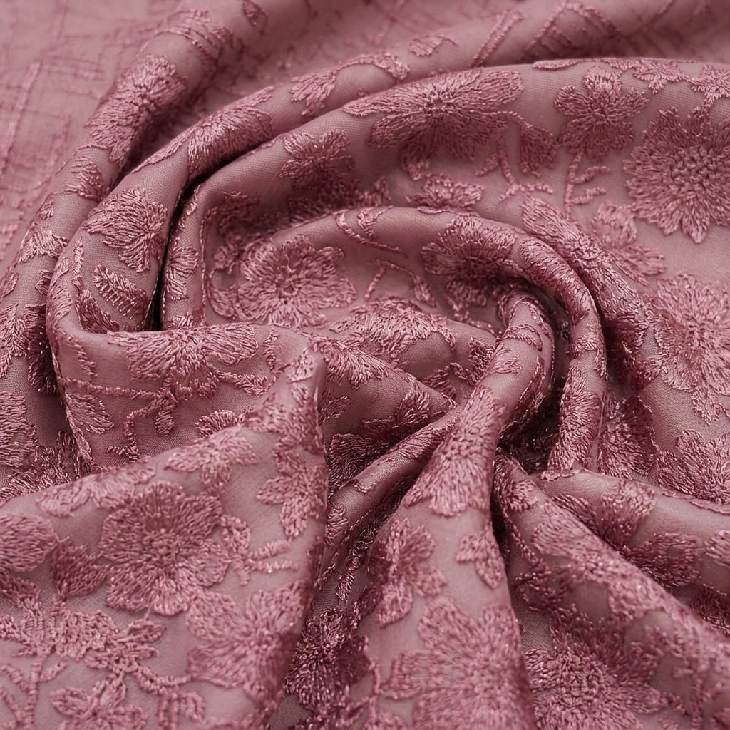 Swirled Floral Onion Pink Floral Net Fabric