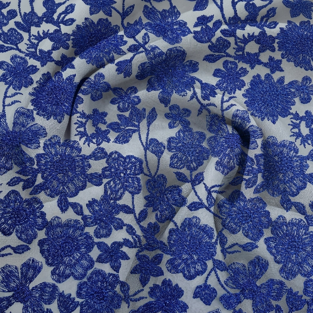 Swirled Floral Blue Floral Net Fabric