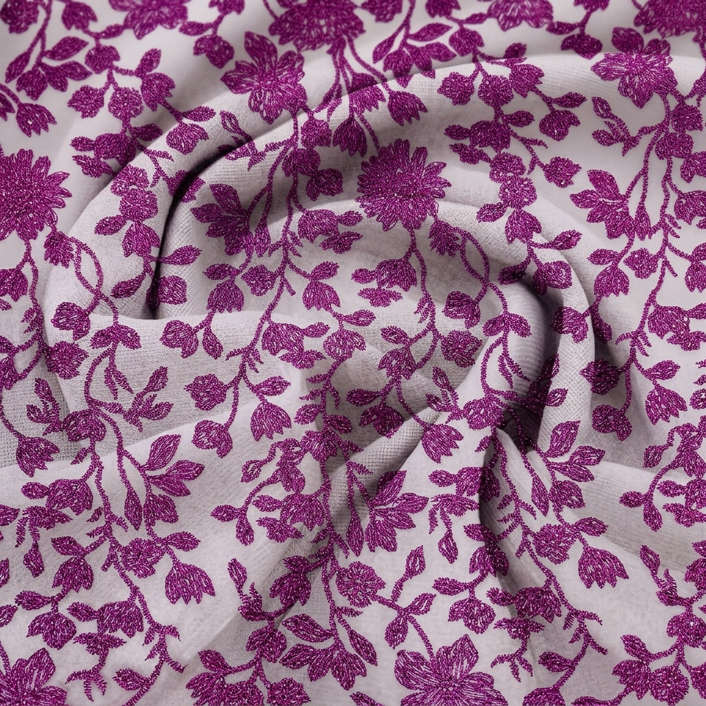 Swirled Floral Purple Floral Net Fabric