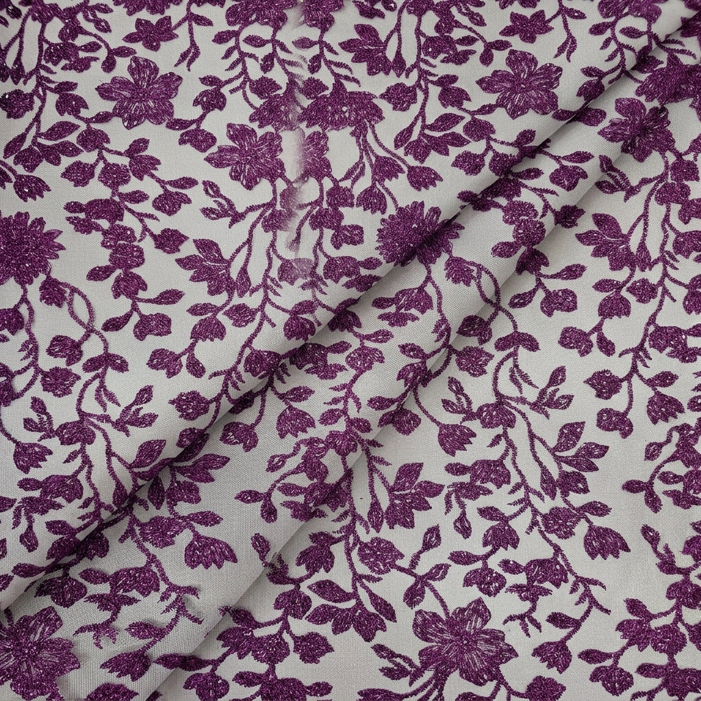 Folded Floral Purple Floral Net Fabric