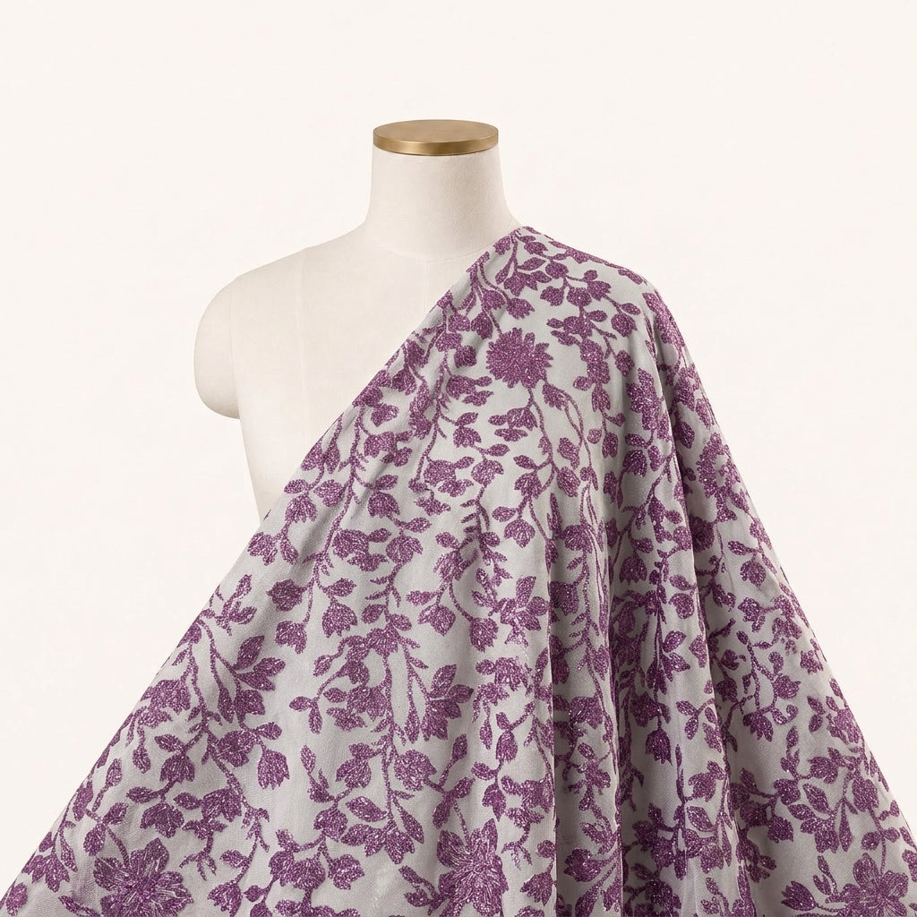 Floral Purple Floral Net Fabric Draped as a saree