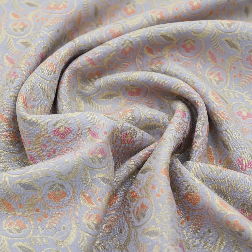 Swirled Floral Light Blue Floral Semi Banaras Fabric