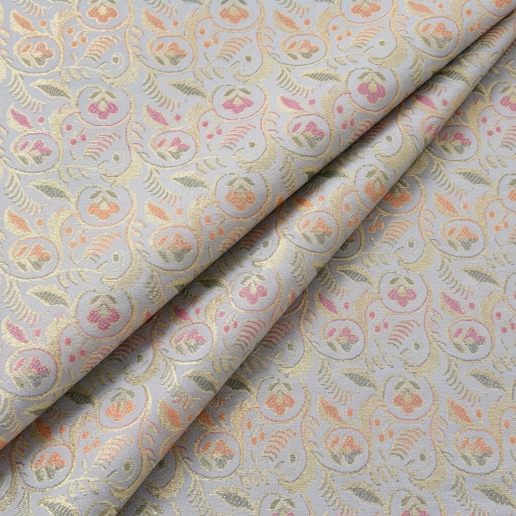 Folded Floral Light Blue Floral Semi Banaras Fabric