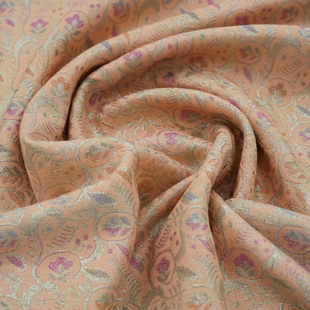 Swirled Floral Peach Floral Semi Banaras Fabric