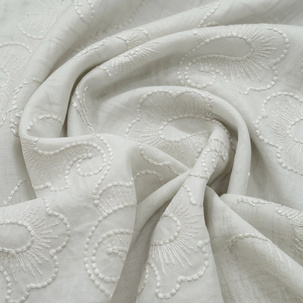White Embroidery Cotton Fabric - EB12990