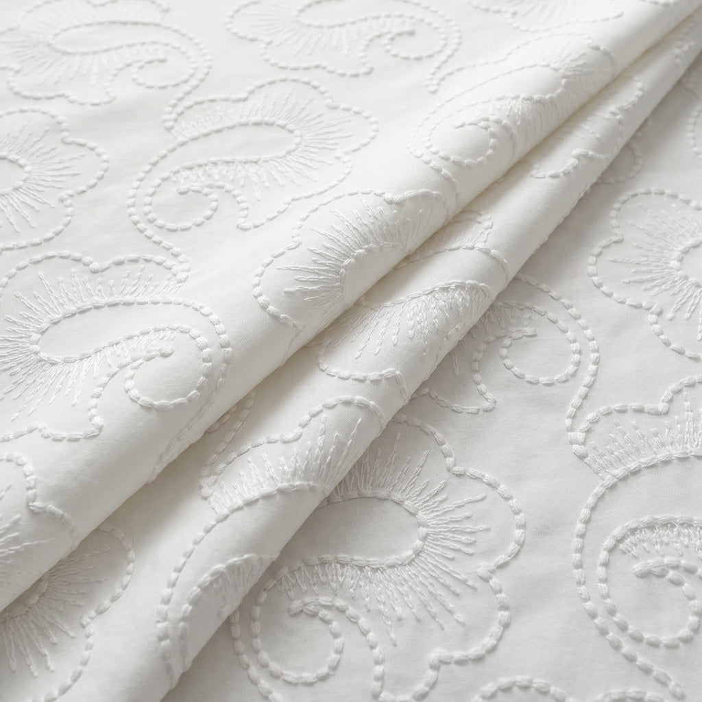 White Embroidery Cotton Fabric - EB12990