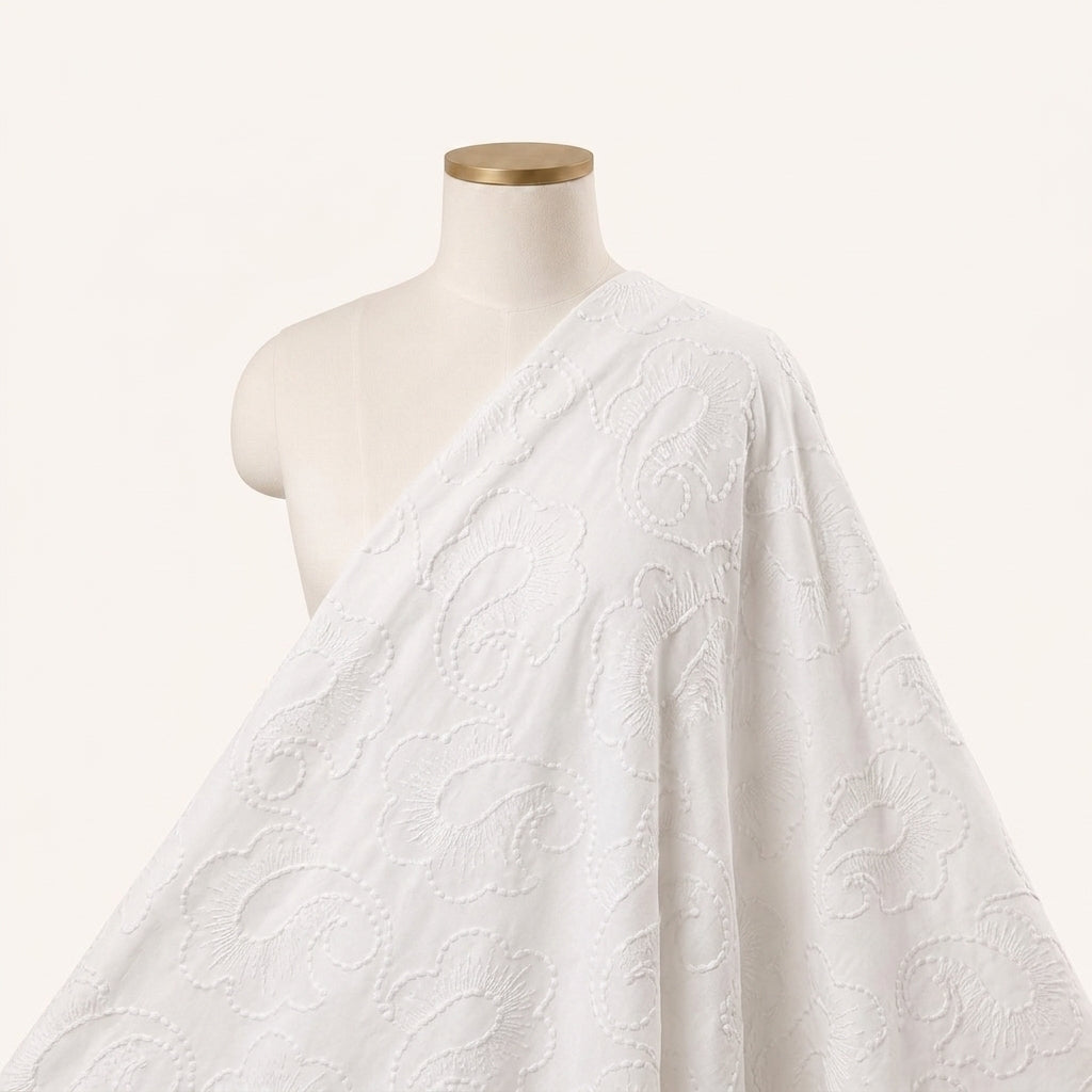 White Embroidery Cotton Fabric - EB12990