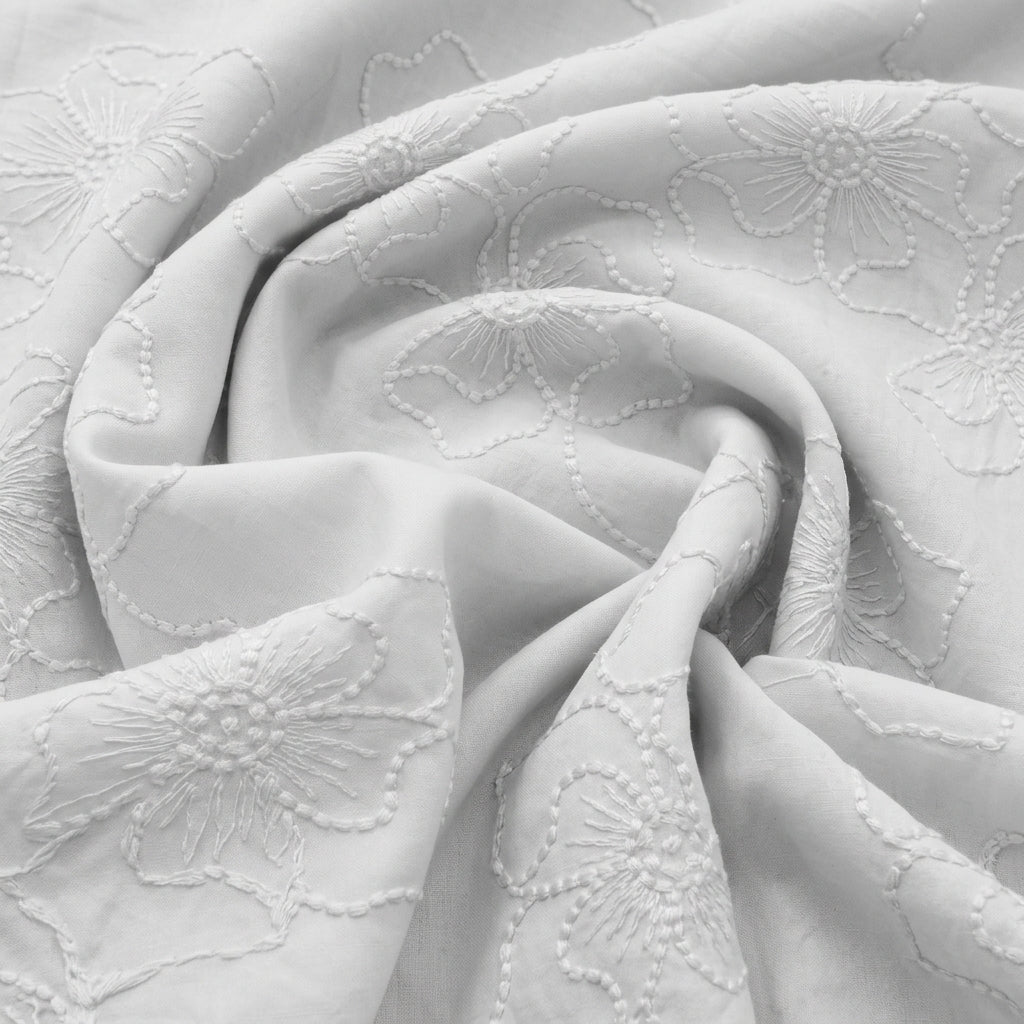 White Embroidery Cotton Fabric - EB12991