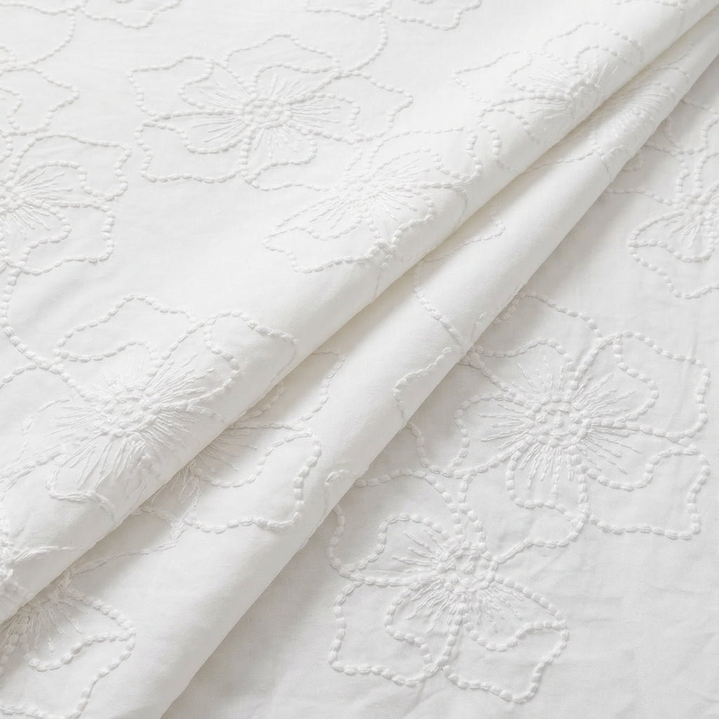 White Embroidery Cotton Fabric - EB12991
