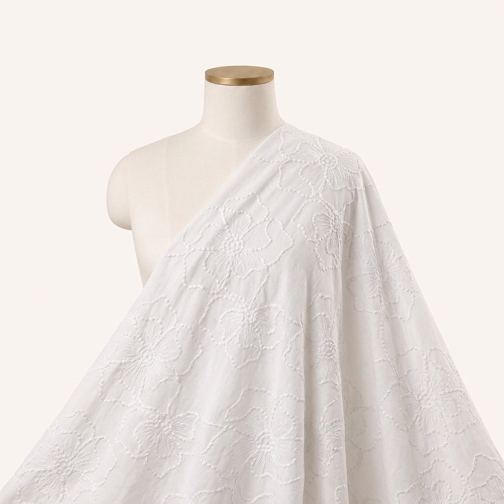 White Embroidery Cotton Fabric - EB12991