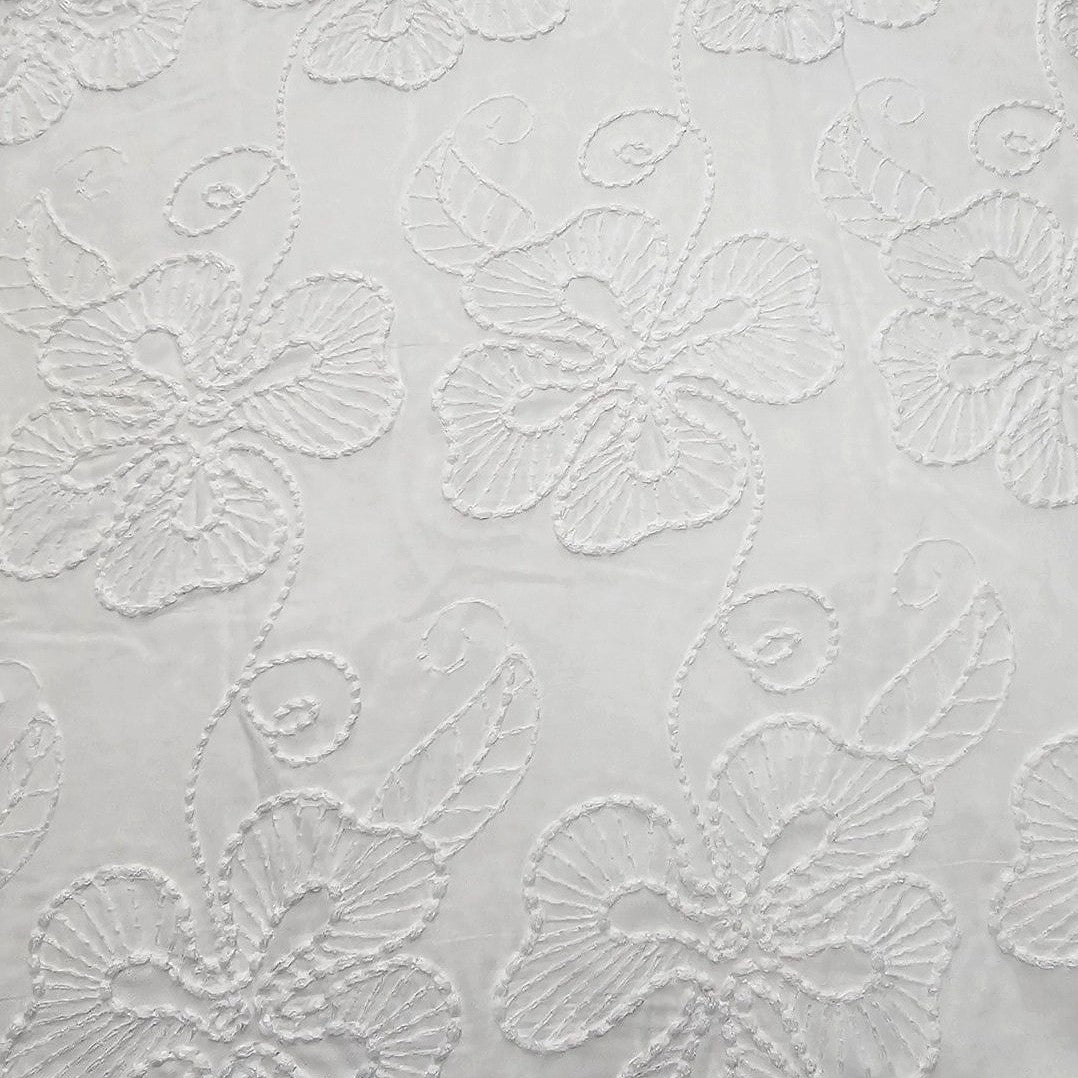 White Embroidery Cotton Fabric - EB12993