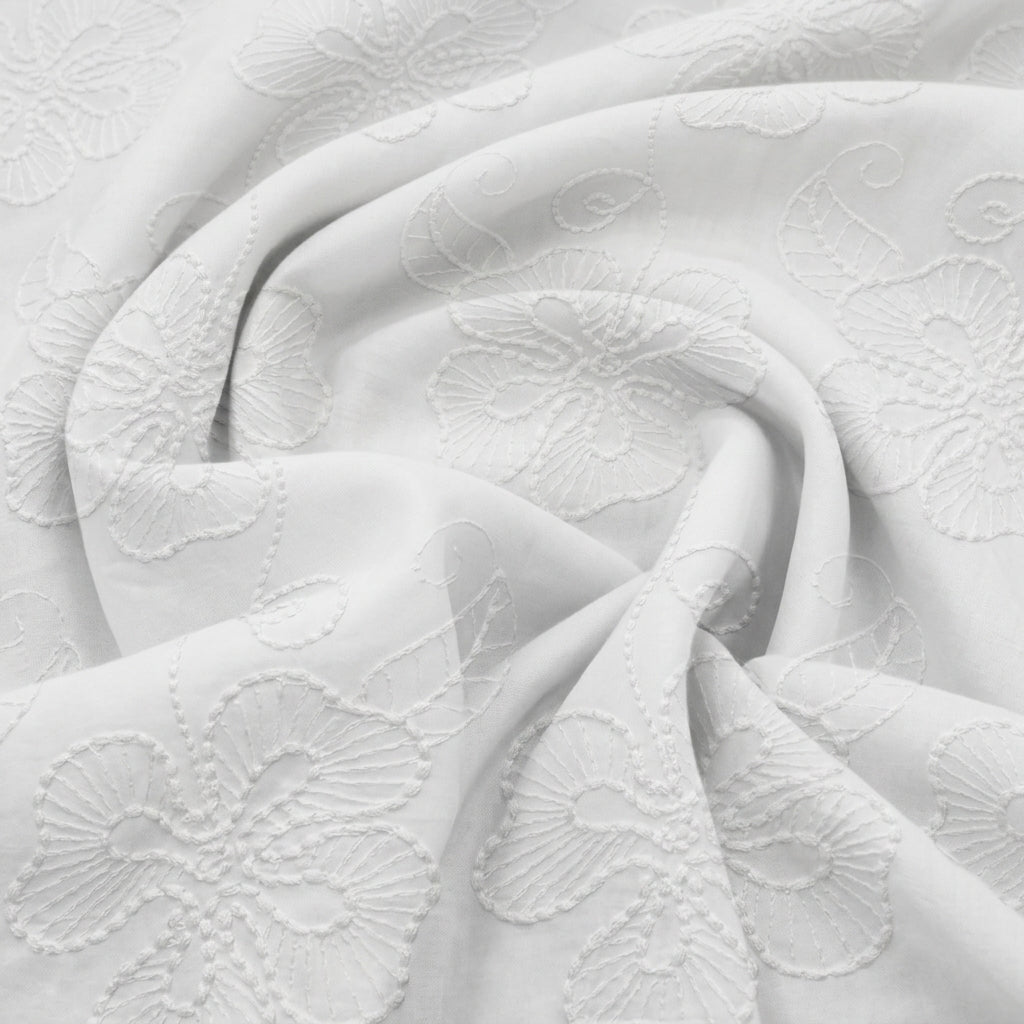 White Embroidery Cotton Fabric - EB12993