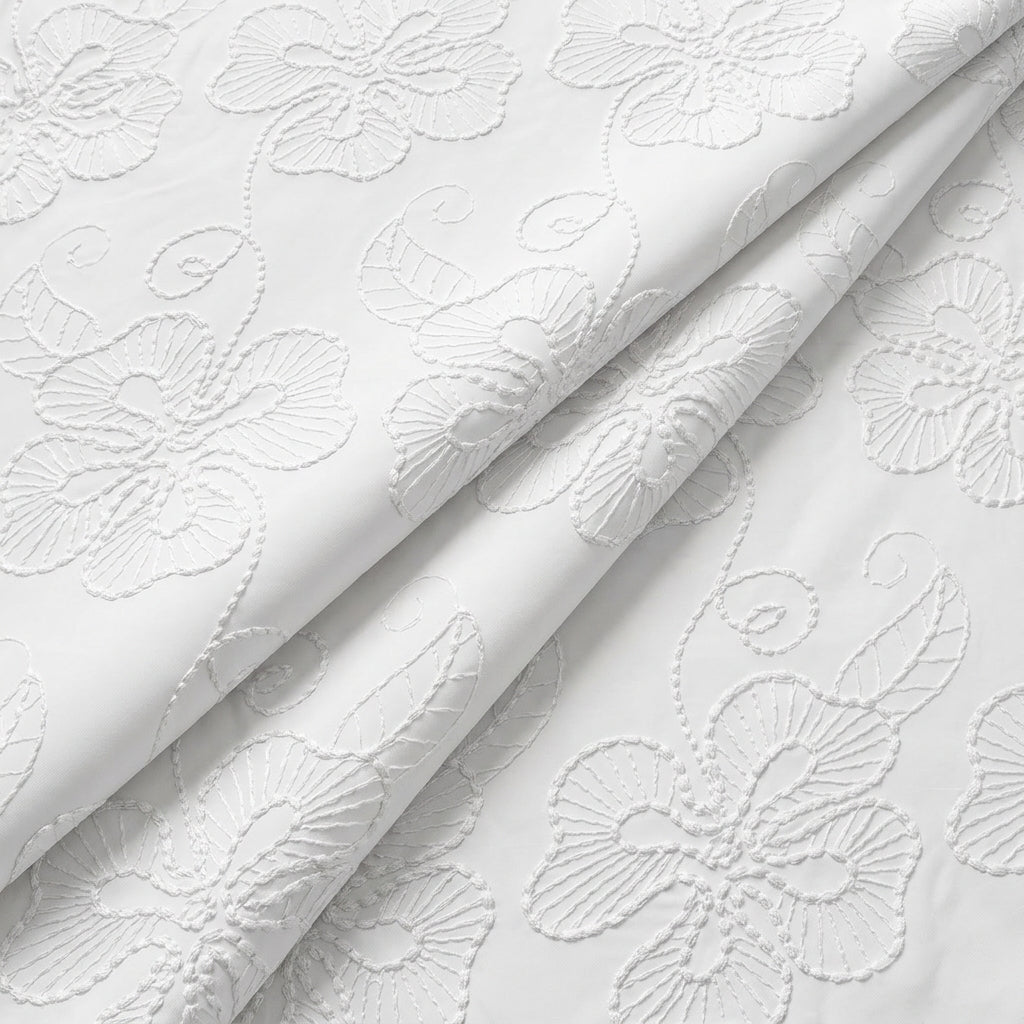 White Embroidery Cotton Fabric - EB12993