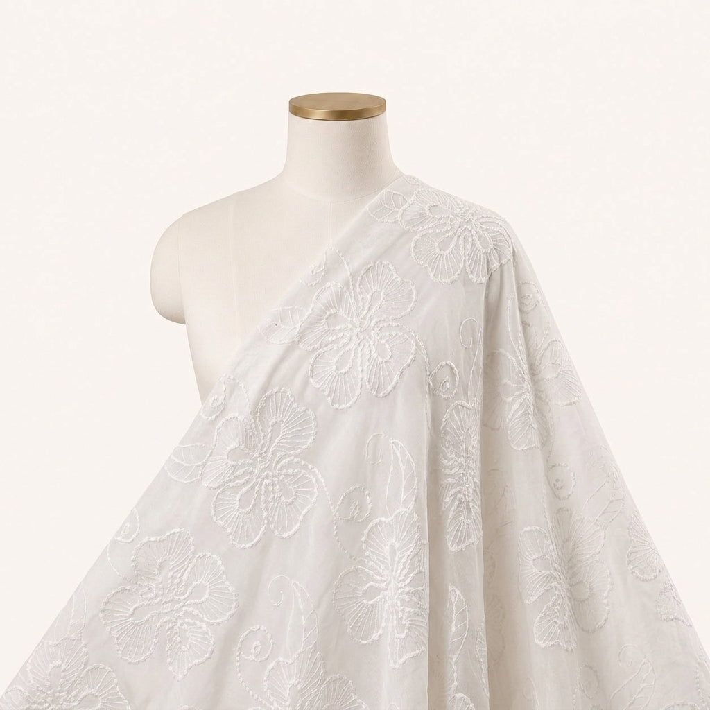 White Embroidery Cotton Fabric - EB12993