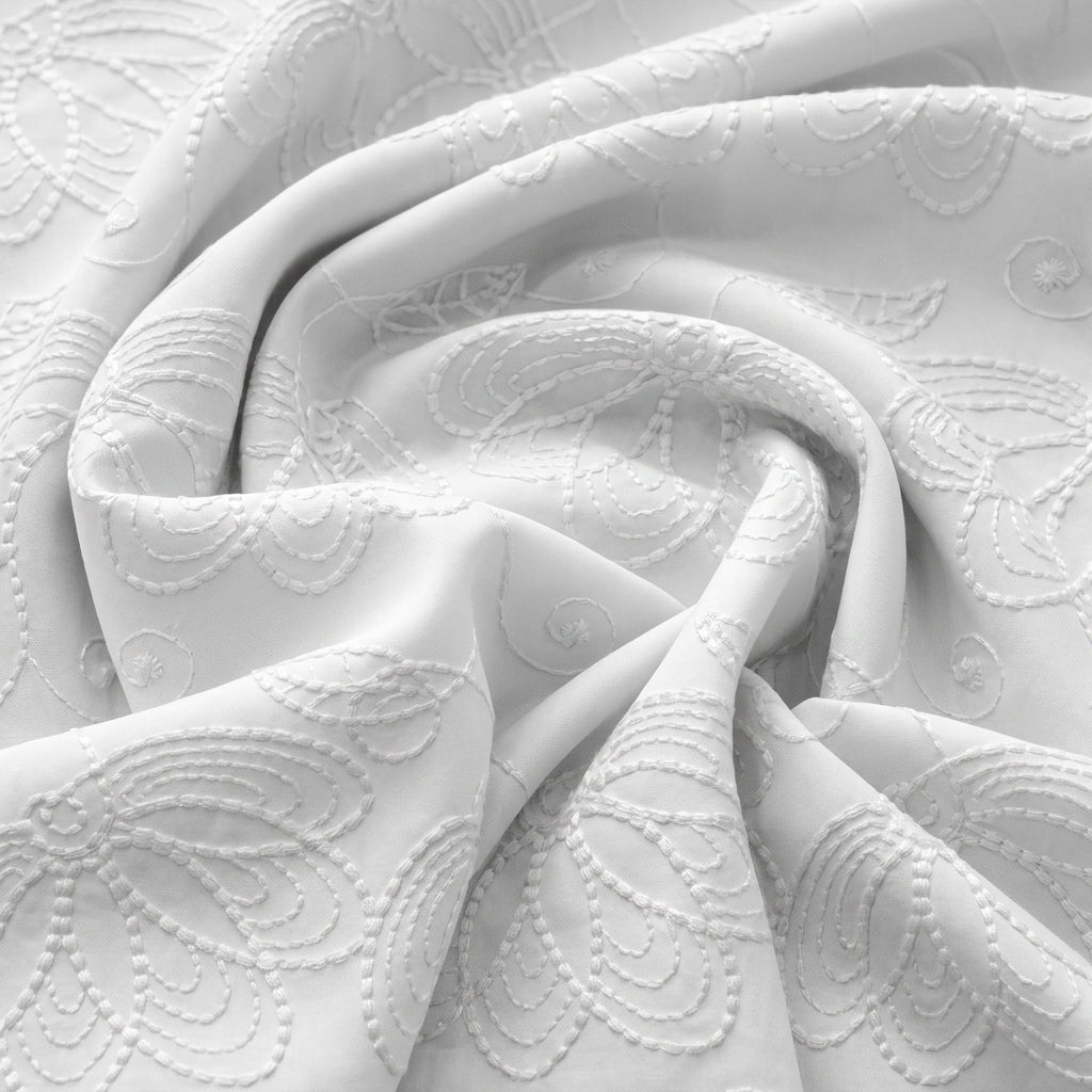 White Embroidery Cotton Fabric - EB12994