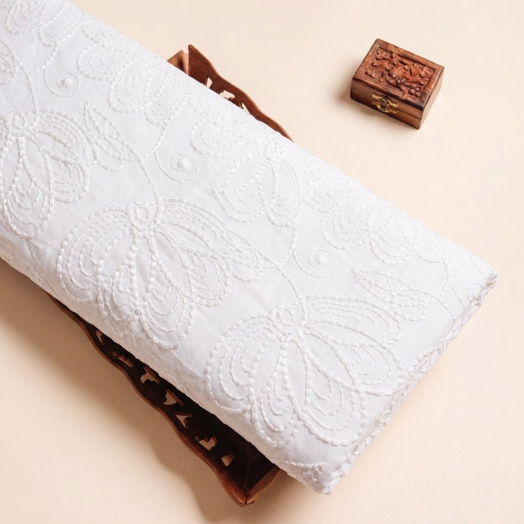 White Embroidery Cotton Fabric - EB12994