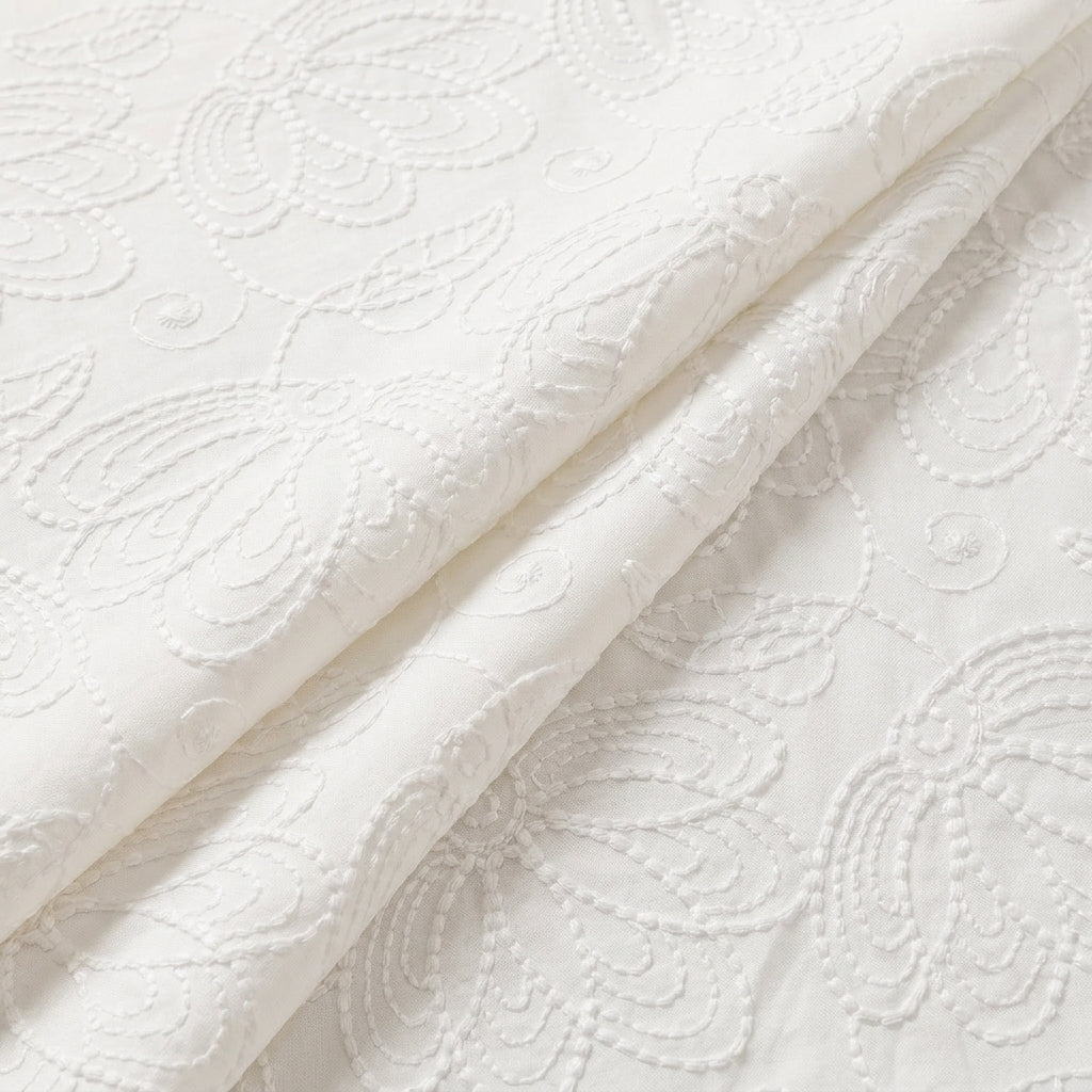 White Embroidery Cotton Fabric - EB12994