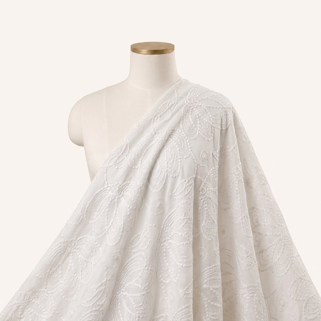 White Embroidery Cotton Fabric - EB12994