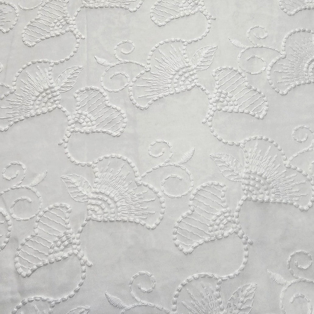 White Embroidery Cotton Fabric - EB12995