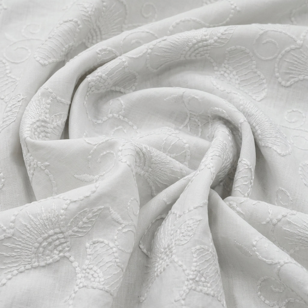 White Embroidery Cotton Fabric - EB12995