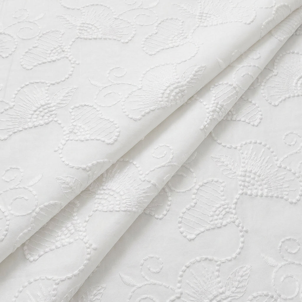 White Embroidery Cotton Fabric - EB12995