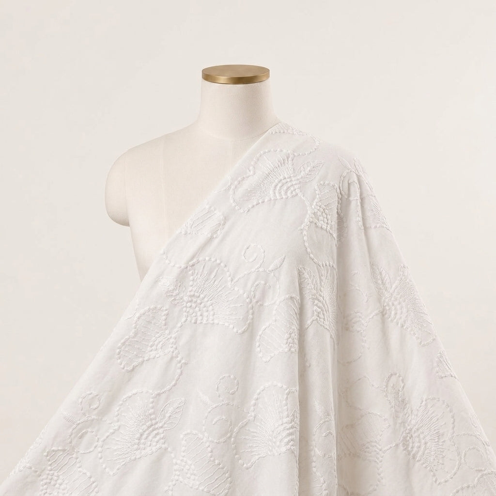 White Embroidery Cotton Fabric - EB12995
