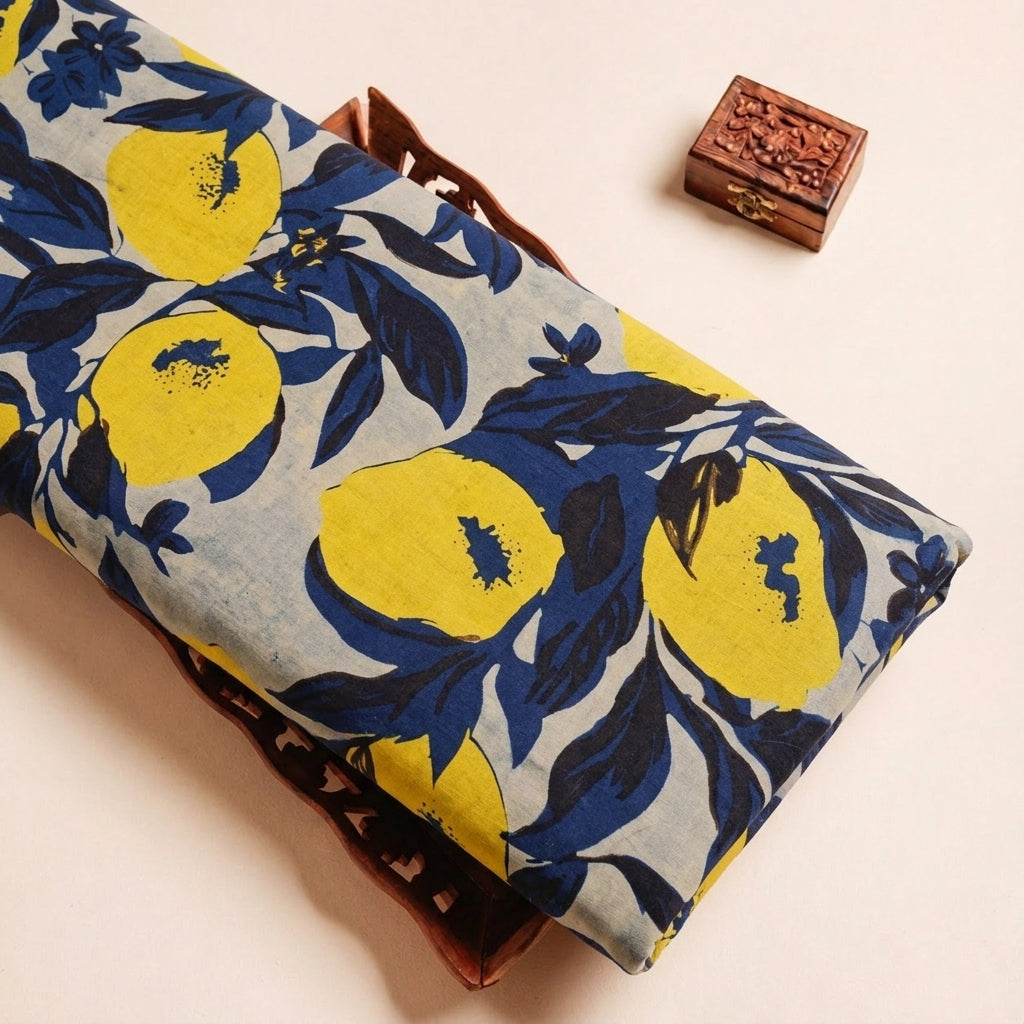 Folded Cream Ajrakh Cotton Fabric Highlighting Floral and Texture