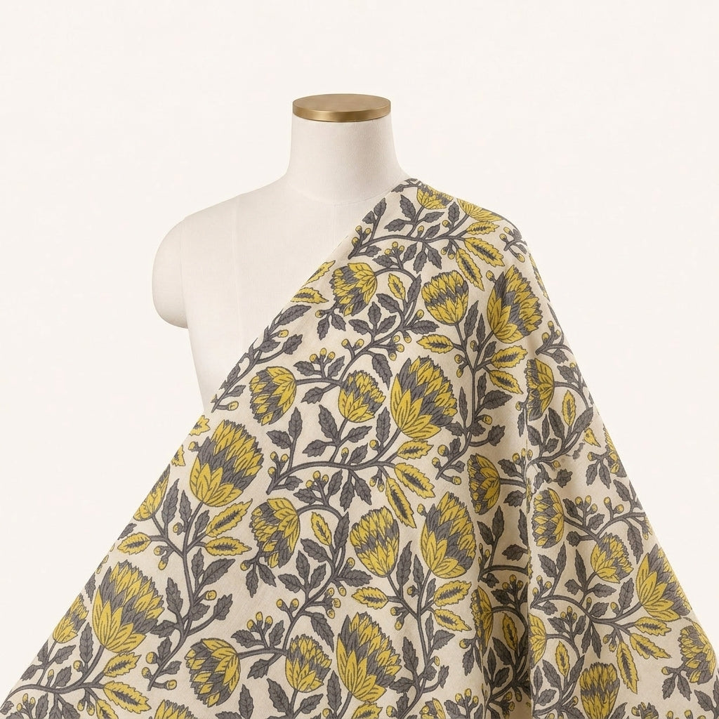Ajrakh Cream Ajrakh Cotton Fabric Draped as a saree