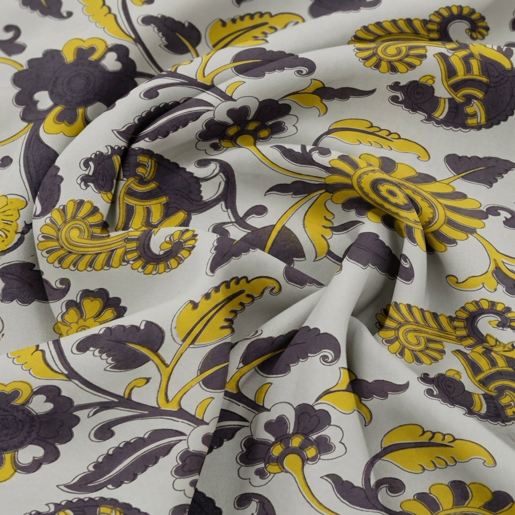 Swirled Ajrakh Cream Ajrakh Cotton Fabric
