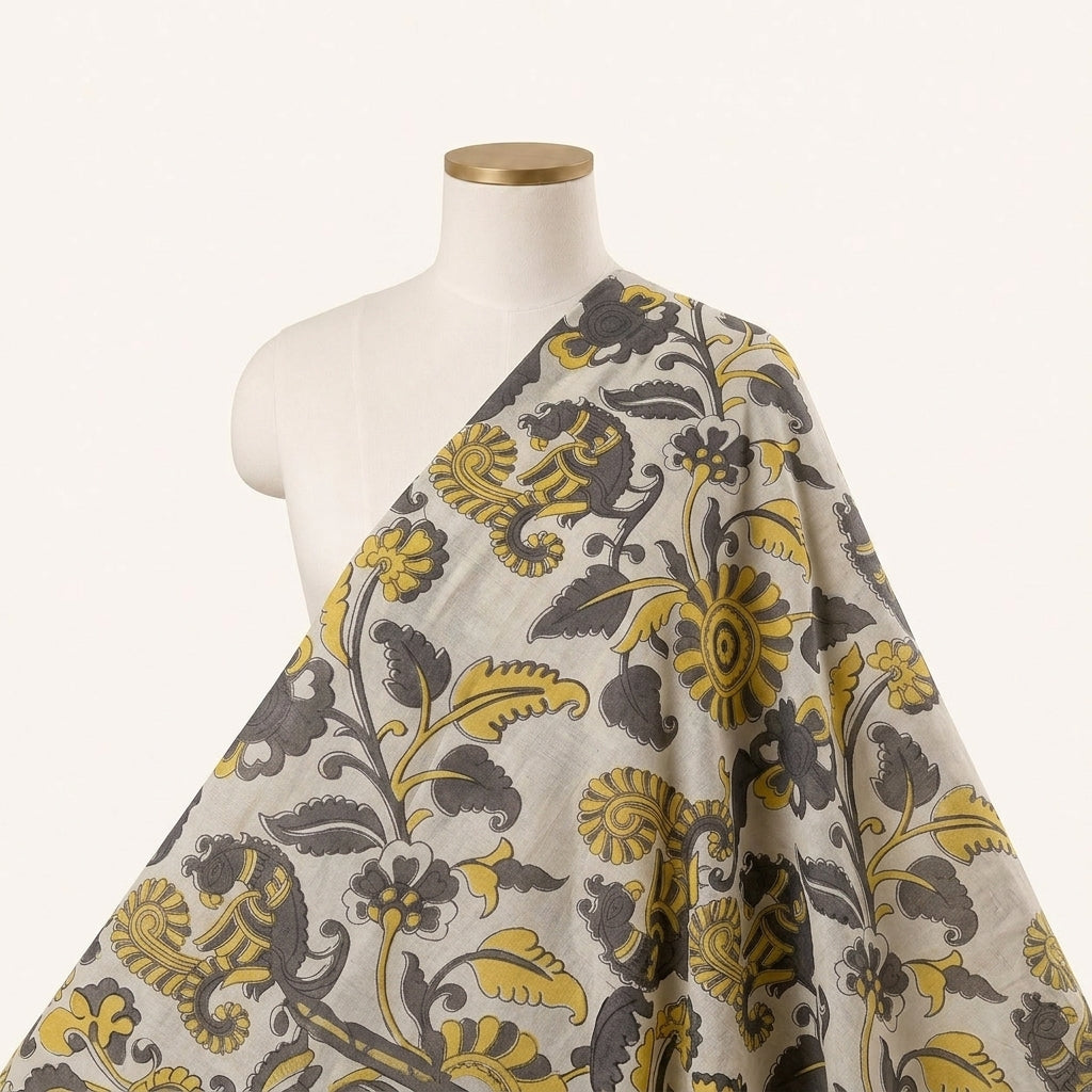 Ajrakh Cream Ajrakh Cotton Fabric Draped as a saree