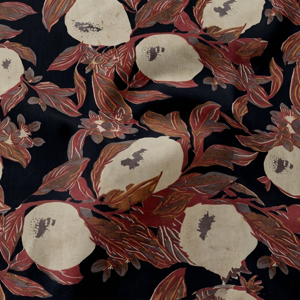 Swirled Ajrakh Black Ajrakh Cotton Fabric