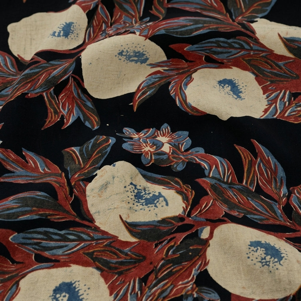Swirled Ajrakh Blue Ajrakh Cotton Fabric