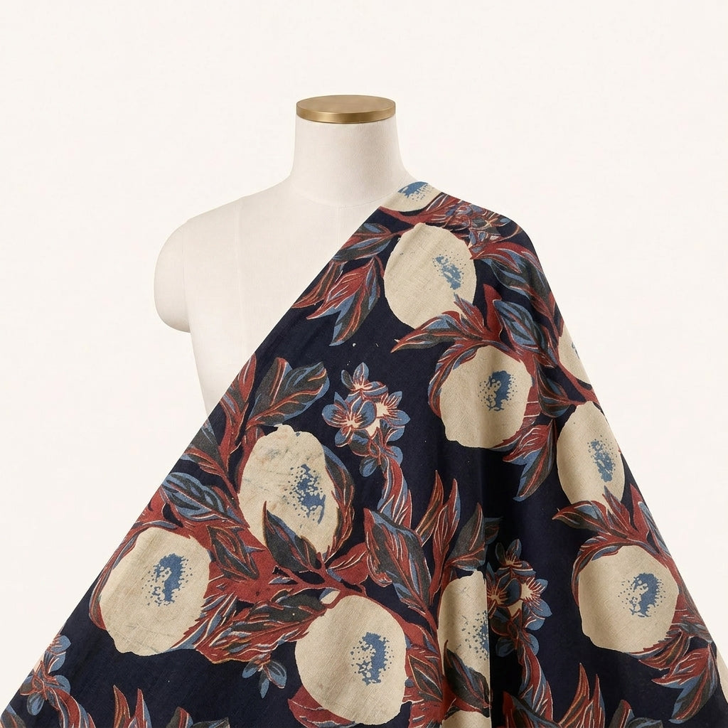 Ajrakh Blue Ajrakh Cotton Fabric Draped as a saree