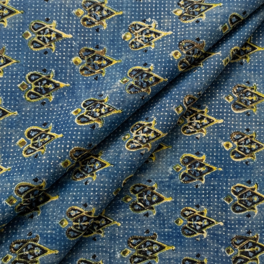 Folded Ajrakh Blue Ajrakh Cotton Fabric